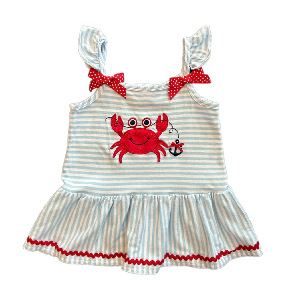 Goodlad blue and white striped crab applique ruffled tank top size 3T